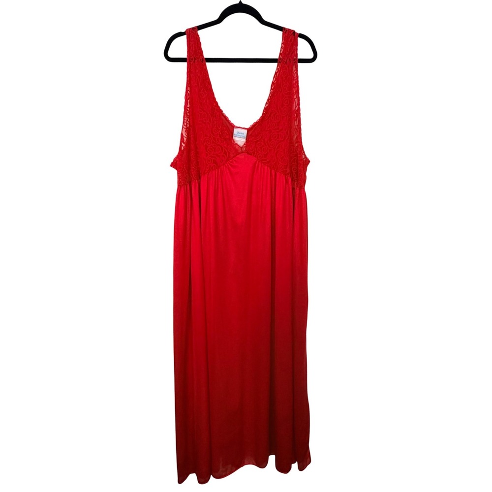 Quiet Moments Vintage Red Lace V-Neck Nightgown Sleeveless Long Chemise XL 1X